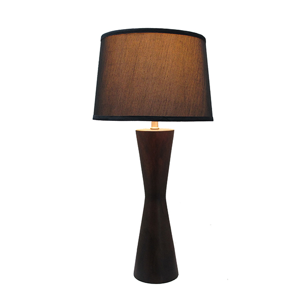 Brown Solid Wood Table Lamp with black fabric shade