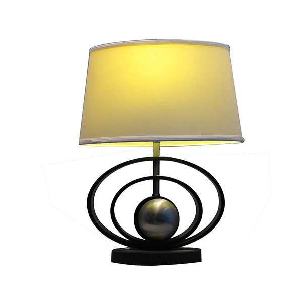 Classic Black & Brushed Steel Finish, Geometric-Sculptured wood Table Lamp with Empire Shade 1
