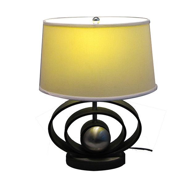 Classic Black & Brushed Steel Finish, Geometric-Sculptured wood Table Lamp with Empire Shade 2