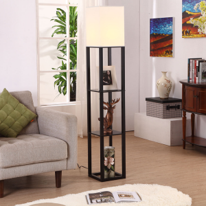 Lámpara de pie con estante de madera elegante-4
