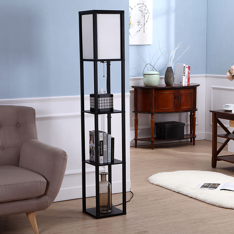 Etagere Organizer Storage Shelf Floor Lamp-black