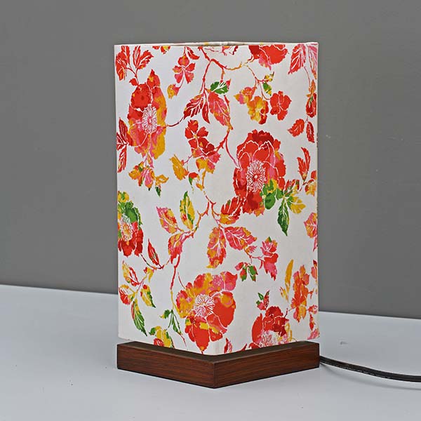 Minimalist Bedside Desk Lamp with Screen flower Square Fabric Shade 2