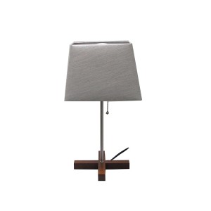 Modern Home Decorative Lamp with Grey Square fabric shade—Double Diffused Line–Wood croos Base 1