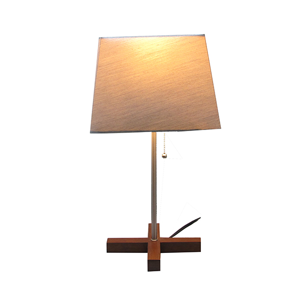 Modern Home Decorative Lamp with Grey Square fabric shade—Double Diffused Line–Wood croos Base 2