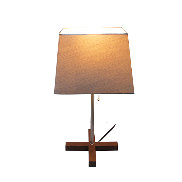 Modern Home Decorative Lamp with Grey Square fabric shade—Double Diffused Line–Wood croos Base 3