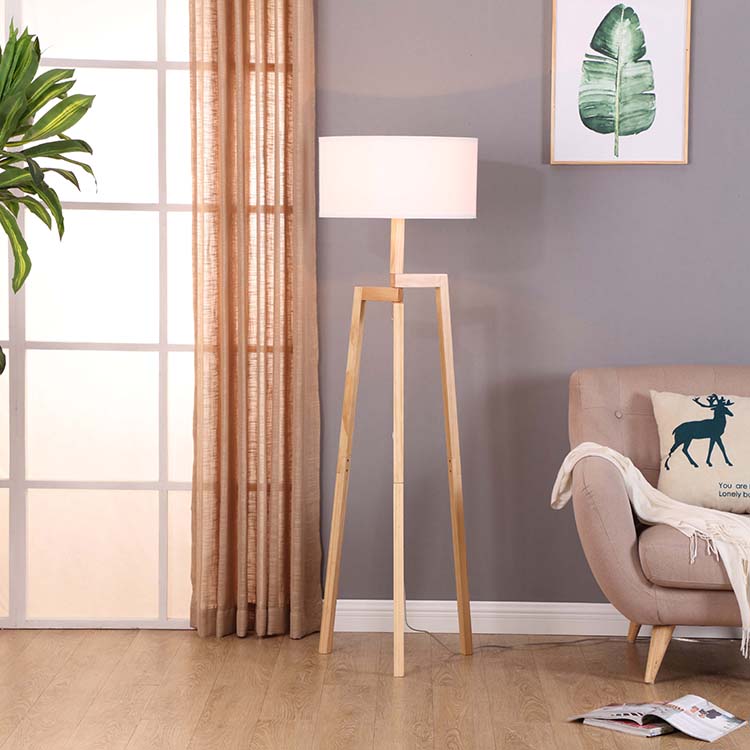 Solid Natural Wood Tripod Floor Lamp 6