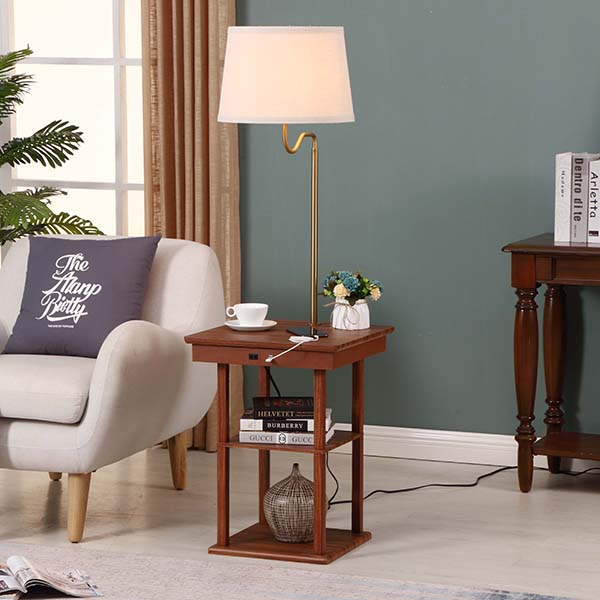 Wanult Bedside Table Lamp with Beige fabric Shade and Useful USB fast Charging Port 4