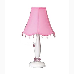 Women Girls Table Lamp with Pink shade and crystal pendant 1