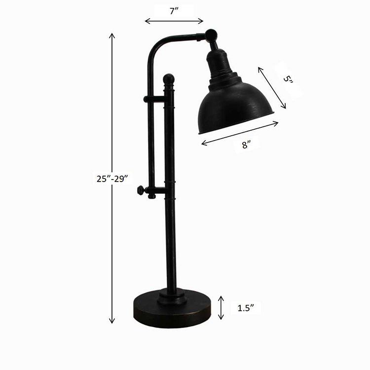 nigra metala tablolampo-dimensio