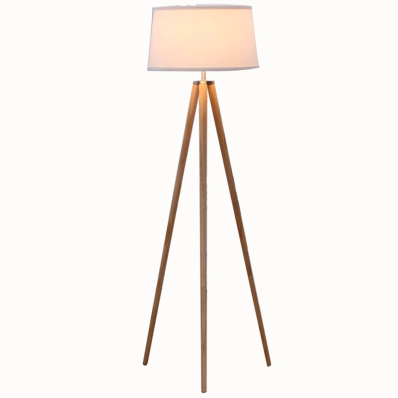 Natural Wood Tripod Floor Lamp White Wooden