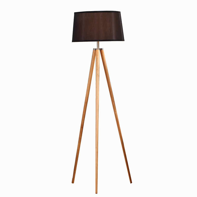 Natural Wood Tripod Floor Lamp White Wooden