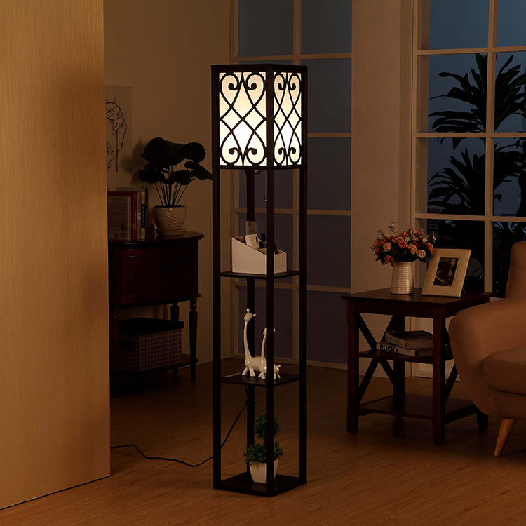 wooden shelf floor lamp-Black