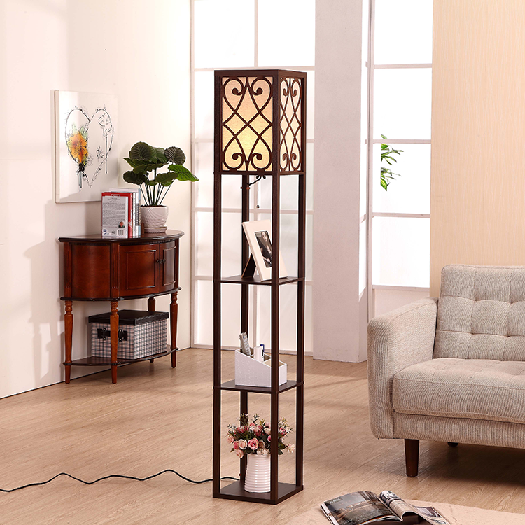 wooden shelf floor lamp-Coffee