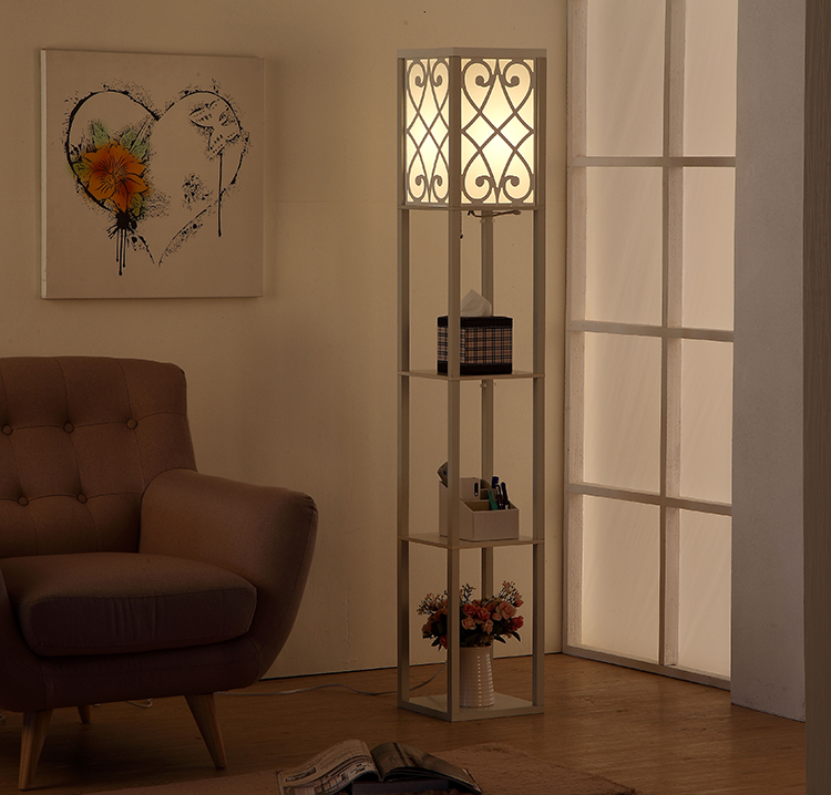 wooden shelf floor lamp-White